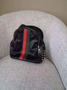 SHEIN Black Backpack with Red and Green Center Stripes